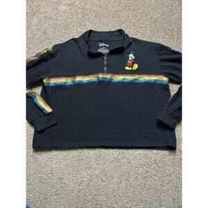 Disney Women's Mickey Mouse Black Hoodie Sweatshirt Crop Top XL Juniors 15-17